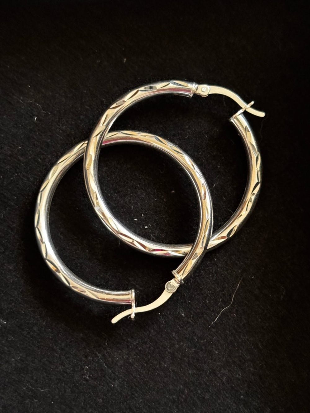 Textured Silver Hoop Earrings - Polished Sterling NWOT